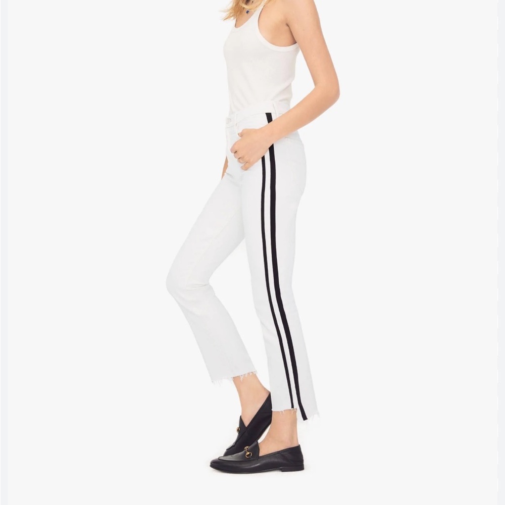 Mother Insider Crop Step Fray Jeans Whipping the Racer Stripe White Size 30